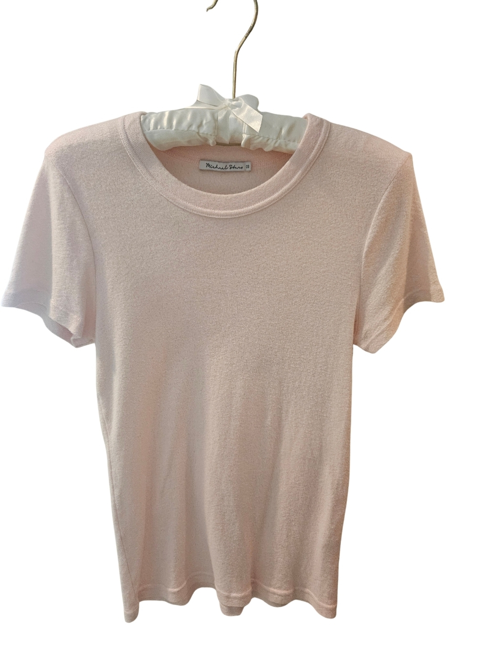 MICHAEL STARS Light Pink Shimmery Crewneck Short Sleeve Tee